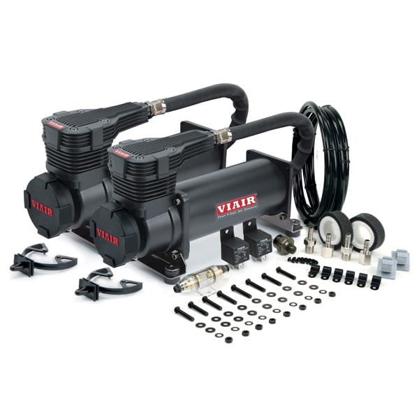 VIAIR Stealth Black dual compressors with hoses and accessories